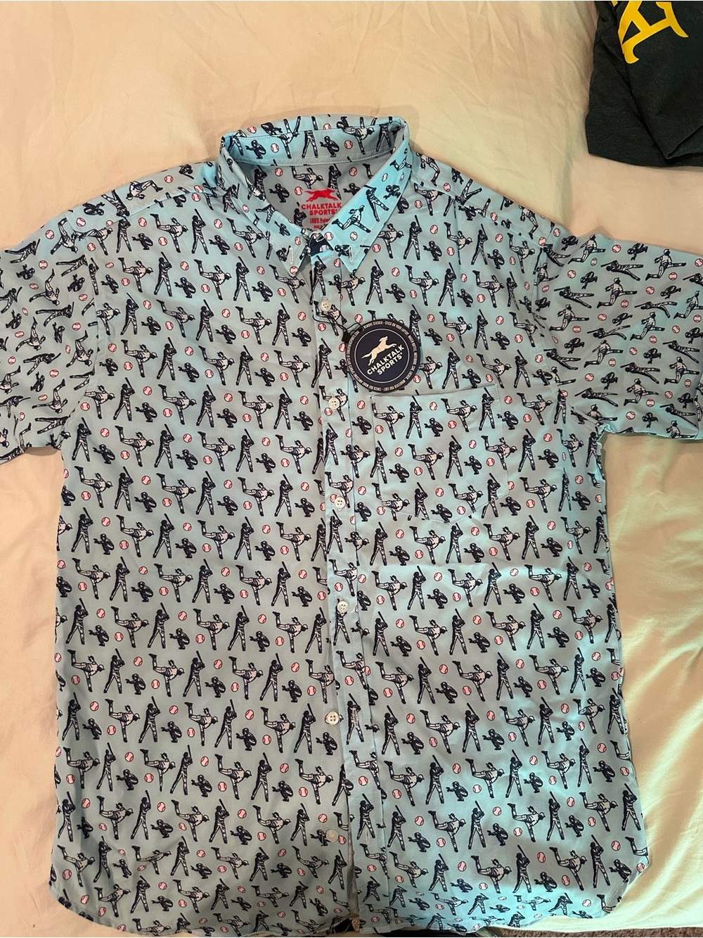 Chalk Talk Sports Light Blue Baseball Print Button-Up Shirt